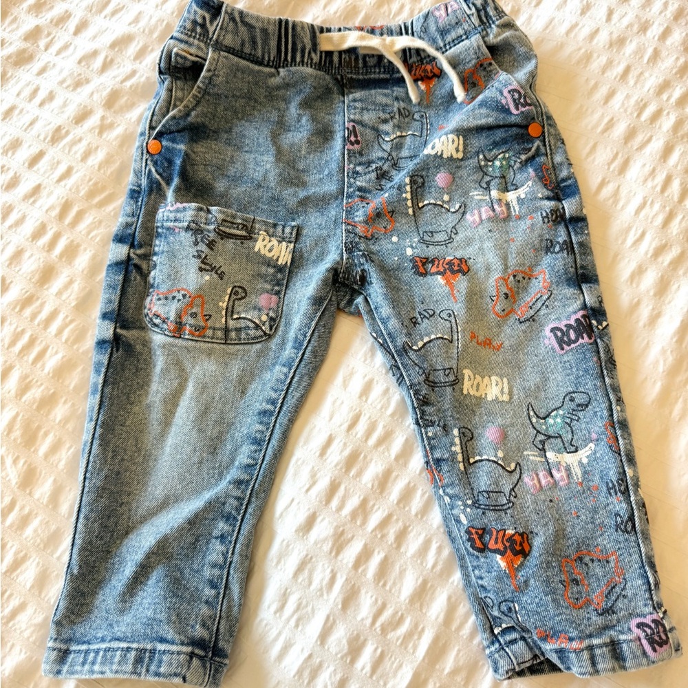 Next Blue Distressed Cartoon Print Jeans